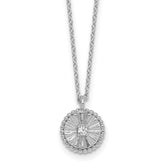 Sterling Silver Rhodium-plated Polished Beaded and Textured CZ Circle 16 Inch with 2 Inch Extension Necklace