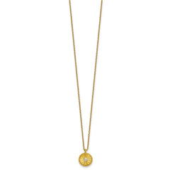 Sterling Silver Gold-tone Polished Beaded and Textured CZ Circle 16 Inch with 2 Inch Extension Necklace