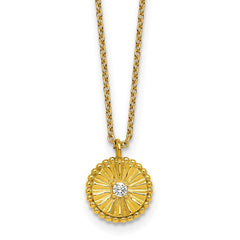 Sterling Silver Gold-tone Polished Beaded and Textured CZ Circle 16 Inch with 2 Inch Extension Necklace