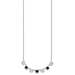 Sterling Silver Rhodium-plated Polished Black CZ and Pyramid Squares 17.75 inch Necklace