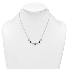 Sterling Silver Rhodium-plated Polished Black CZ and Pyramid Squares 17.75 inch Necklace
