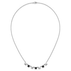 Sterling Silver Rhodium-plated Polished Black CZ and Pyramid Squares 17.75 inch Necklace