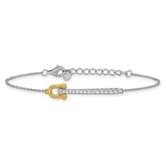 Sterling Silver Gold-tone CZ Polished 6.5 inch with 1 inch Extension Bracelet