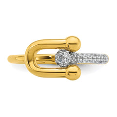 Sterling Silver Gold-tone CZ Polished And Textured Fancy Size 8 Ring