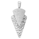 Sterling Silver Rhodium-plated Polished Brushed and Hammered Triangle Pendant