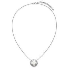 Sterling Silver Rhodium-plated Polished Filigree Mother of Pearl Filigree Circle 16 Inch with 2 Inch Extension Necklace