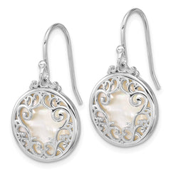 Sterling Silver Rhodium-plated Polished Filigree Mother of Pearl Filigree Circle Dangle Earrings