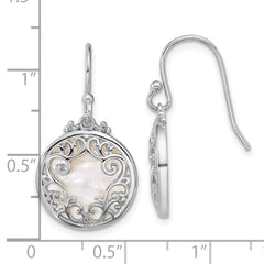 Sterling Silver Rhodium-plated Polished Filigree Mother of Pearl Filigree Circle Dangle Earrings