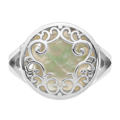 Sterling Silver Rhodium-plated Polished Filigree Mother of Pearl Filigree Circle Size 7 Ring