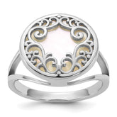 Sterling Silver Rhodium-plated Polished Filigree Mother of Pearl Filigree Circle Size 8 Ring