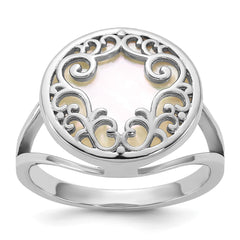 Sterling Silver Rhodium-plated Polished Filigree Mother of Pearl Filigree Circle Size 8 Ring