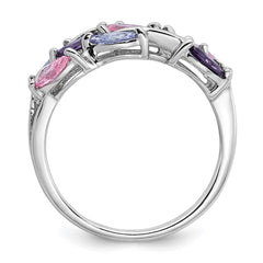 Sterling Silver Rhodium-plated Polished Fancy Pink and Purple Marquise CZ Size 7 Ring