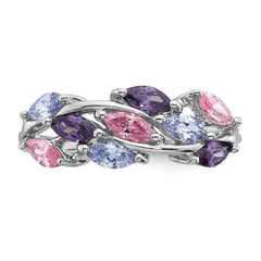 Sterling Silver Rhodium-plated Polished Fancy Pink and Purple Marquise CZ Size 7 Ring