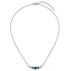 Sterling Silver Rhodium-plated Polished Lab Created Spinel/Lab Created Aquamarine/CZ 16 Inch with 2 Inch Extension Necklace