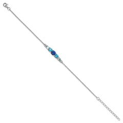 Sterling Silver Rhodium-plated Polished Lab Created Spinel/Lab Created Aquamarine/CZ 7 Inch with 1 Inch Extension Bracelet
