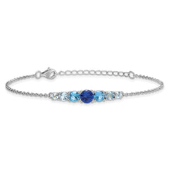 Sterling Silver Rhodium-plated Polished Lab Created Spinel/Lab Created Aquamarine/CZ 7 Inch with 1 Inch Extension Bracelet