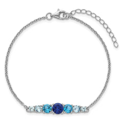 Sterling Silver Rhodium-plated Polished Lab Created Spinel/Lab Created Aquamarine/CZ 7 Inch with 1 Inch Extension Bracelet