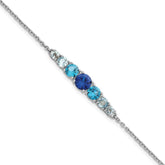 Sterling Silver Rhodium-plated Polished Lab Created Spinel/Lab Created Aquamarine/CZ 7 Inch with 1 Inch Extension Bracelet