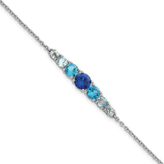 Sterling Silver Rhodium-plated Polished Lab Created Spinel/Lab Created Aquamarine/CZ 7 Inch with 1 Inch Extension Bracelet