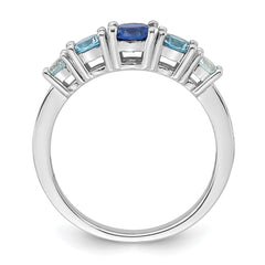 Sterling Silver Rhodium-plated Polished Lab Created Spinel/Lab Created Aquamarine/CZ 5-Stone Size 7 Ring