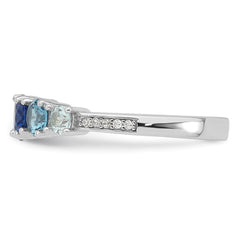 Sterling Silver Rhodium-plated Polished Lab Created Spinel/Lab Created Aquamarine/CZ 5-Stone Size 7 Ring