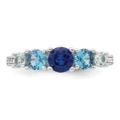 Sterling Silver Rhodium-plated Polished Lab Created Spinel/Lab Created Aquamarine/CZ 5-Stone Size 7 Ring
