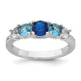 Sterling Silver Rhodium-plated Polished Lab Created Spinel/Lab Created Aquamarine/CZ 5-Stone Size 7 Ring
