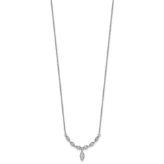 Sterling Silver Rhodium-plated Polished Fancy CZ Drop 16.5 inch with 1 inch Extension Necklace