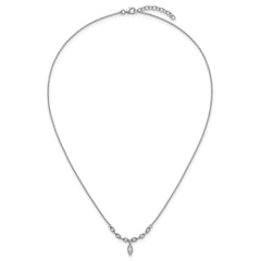 Sterling Silver Rhodium-plated Polished Fancy CZ Drop 16.5 inch with 1 inch Extension Necklace
