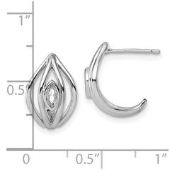 Sterling Silver Rhodium-plated Marquise CZ Polished Oval J-Hoop Post Earrings