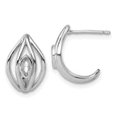 Sterling Silver Rhodium-plated Marquise CZ Polished Oval J-Hoop Post Earrings