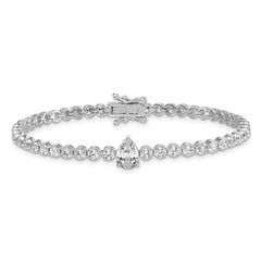 Sterling Silver Rhodium-plated Polished Round and Pear Teardrop CZ 7.25 Inch Bracelet