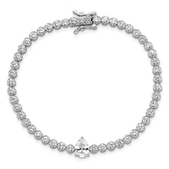 Sterling Silver Rhodium-plated Polished Round and Pear Teardrop CZ 7.25 Inch Bracelet
