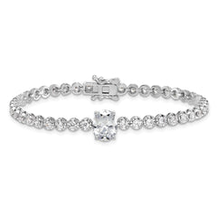 Sterling Silver Rhodium-plated Polished Fancy Oval and Round CZ 7.25 Inch Bracelet
