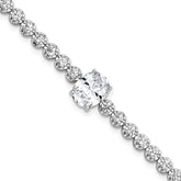Sterling Silver Rhodium-plated Polished Fancy Oval and Round CZ 7.25 Inch Bracelet