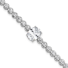 Sterling Silver Rhodium-plated Polished Fancy Oval and Round CZ 7.25 Inch Bracelet