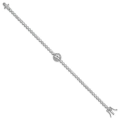 Sterling Silver Rhodium-plated Polished Round CZ Halo 7.25 Inch Bracelet