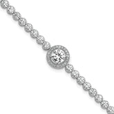 Sterling Silver Rhodium-plated Polished Round CZ Halo 7.25 Inch Bracelet