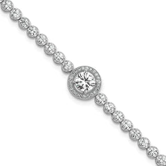 Sterling Silver Rhodium-plated Polished Round CZ Halo 7.25 Inch Bracelet