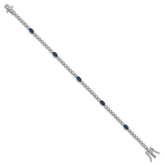 Sterling Silver Rhodium-plated Polished and Beaded Fancy Oval Blue and Round White CZ 7 Inch Bracelet