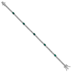 Sterling Silver Rhodium-plated Polished and Beaded Fancy Oval Green and Round White CZ 7 Inch Bracelet