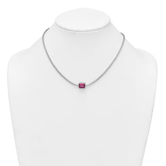 Sterling Silver Rhodium-plated Polished Fancy Emerald-cut Red and White CZ Halo 16 Inch with 2 Inch Extension Necklace