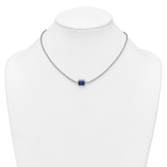 Sterling Silver Rhodium-plated Polished Fancy Emerald-cut Blue and White CZ Halo 16 Inch with 2 Inch Extension Necklace
