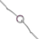 Sterling Silver Rhodium-plated White and Red CZ Open Circle 7.25 inch Bracelet