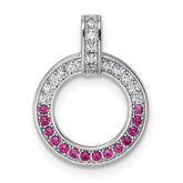 Sterling Silver Rhodium-plated White and Red CZ Open Circle Pendant