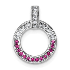 Sterling Silver Rhodium-plated White and Red CZ Open Circle Pendant