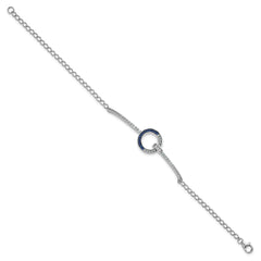 Sterling Silver White and Black Rhodium-plated White and Blue CZ Open Circle 7.25 inch Bracelet