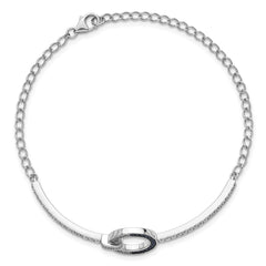 Sterling Silver White and Black Rhodium-plated White and Blue CZ Open Circle 7.25 inch Bracelet