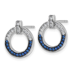 Sterling Silver White and Black Rhodium-plated White and Blue CZ Open Circle Post Earrings