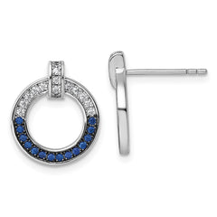 Sterling Silver White and Black Rhodium-plated White and Blue CZ Open Circle Post Earrings